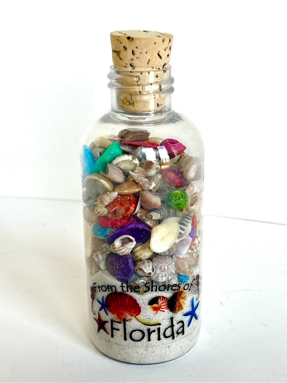 Florida Shells Chelsea Decorative Cork Bottle – Multicolor 5 inches high